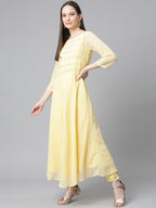 Jompers Women Yellow Embroidered Regular Sequinned Kurta with Trousers & With Dupatta | Grocsy