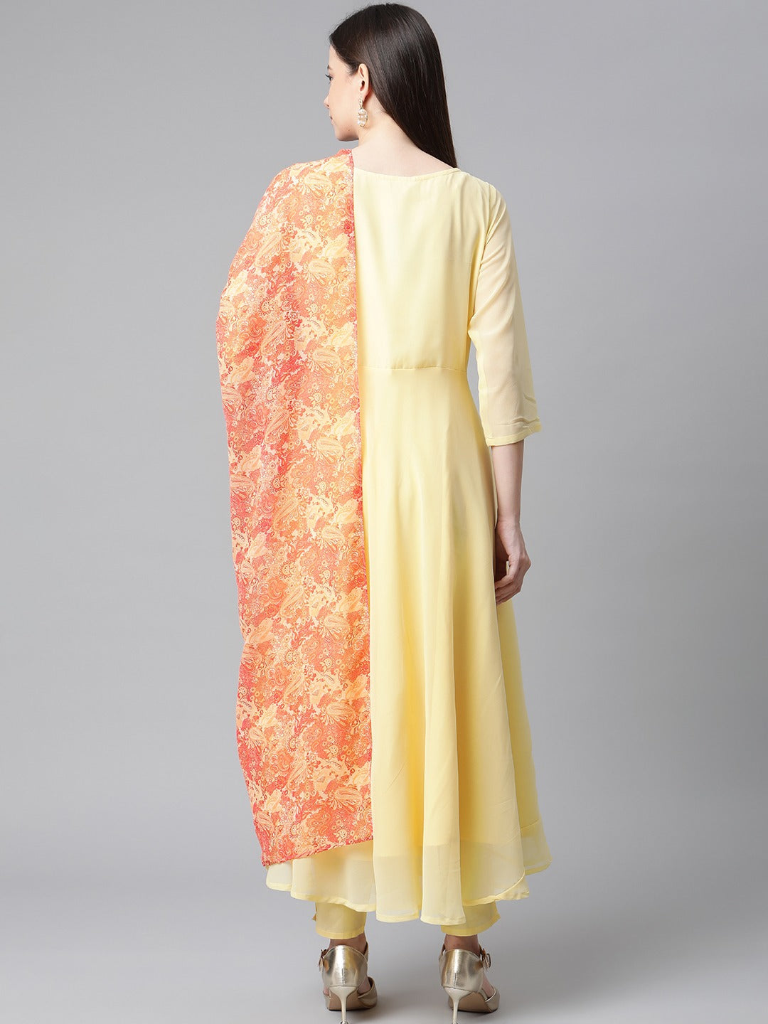 Jompers Women Yellow Embroidered Regular Sequinned Kurta with Trousers & With Dupatta | Grocsy