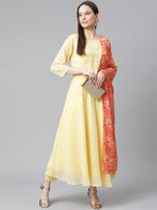 Jompers Women Yellow Embroidered Regular Sequinned Kurta with Trousers & With Dupatta | Grocsy