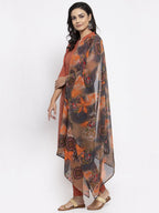 Jompers Women Orange Self-Striped Kurta with Trousers & Georgette Dupatta | Grocsy