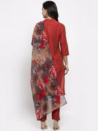 Jompers Women Red Self-Striped Kurta with Trousers & Georgette Dupatta | Grocsy