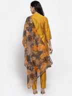 Jompers Women Yellow Self-Striped Kurta with Trousers & Gorgette Dupatta | Grocsy
