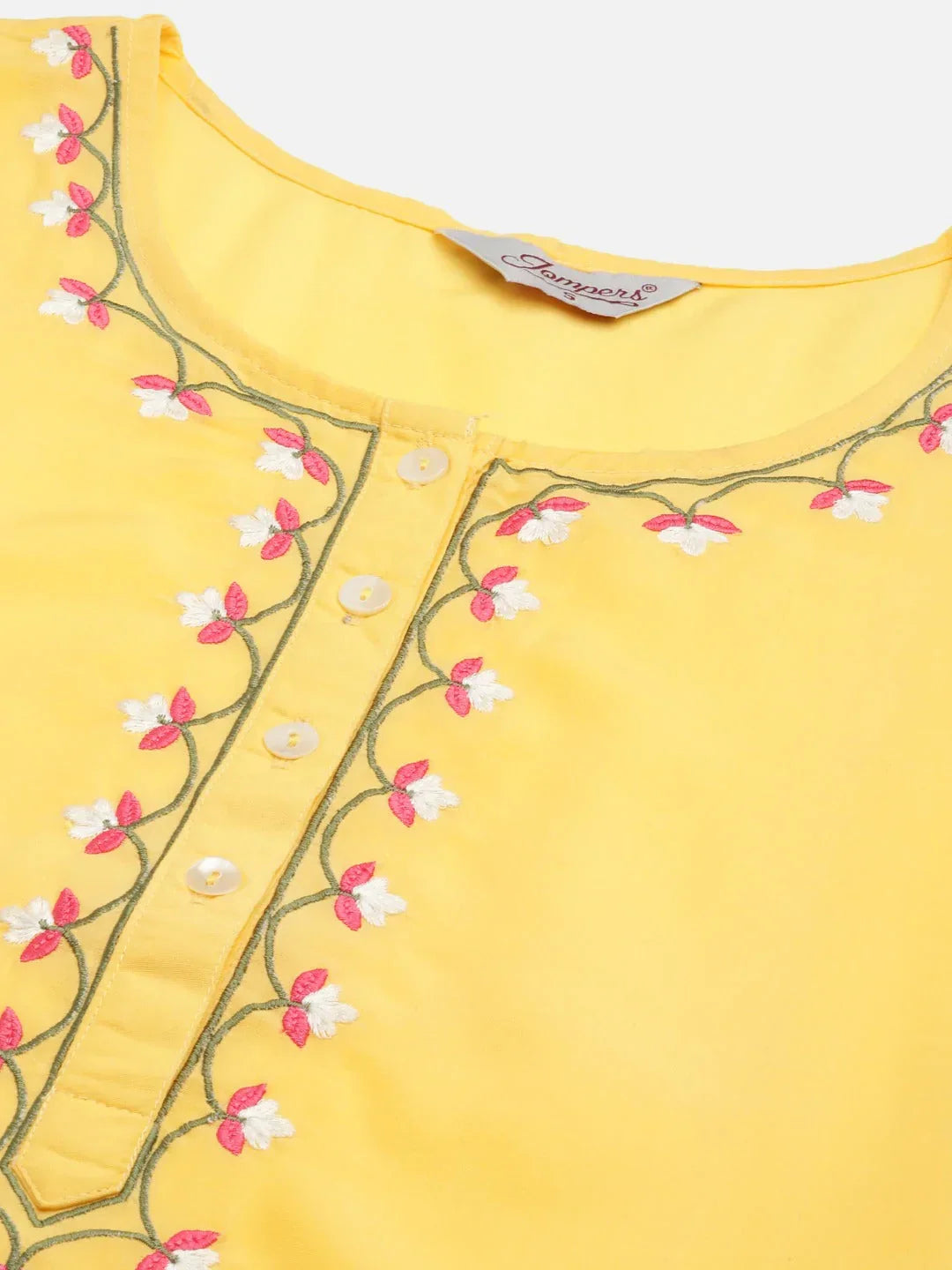 Jompers Women's Yellow Embroidered Regular Kurta with Trousers & With Dupatta | Grocsy