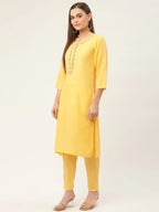 Jompers Women's Yellow Embroidered Regular Kurta with Trousers & With Dupatta | Grocsy