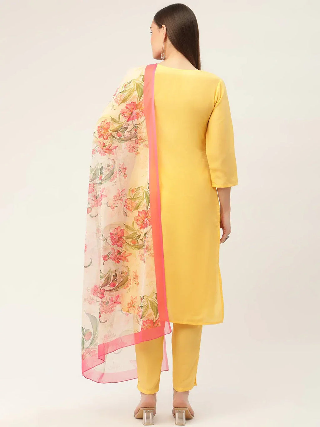 Jompers Women's Yellow Embroidered Regular Kurta with Trousers & With Dupatta | Grocsy