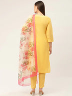 Jompers Women's Yellow Embroidered Regular Kurta with Trousers & With Dupatta | Grocsy