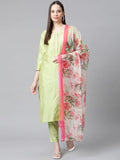 Jompers Women's Green Embroidered Regular Kurta with Trousers & With Dupatta | Grocsy