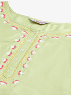 Jompers Women's Green Embroidered Regular Kurta with Trousers & With Dupatta | Grocsy