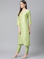 Jompers Women's Green Embroidered Regular Kurta with Trousers & With Dupatta | Grocsy