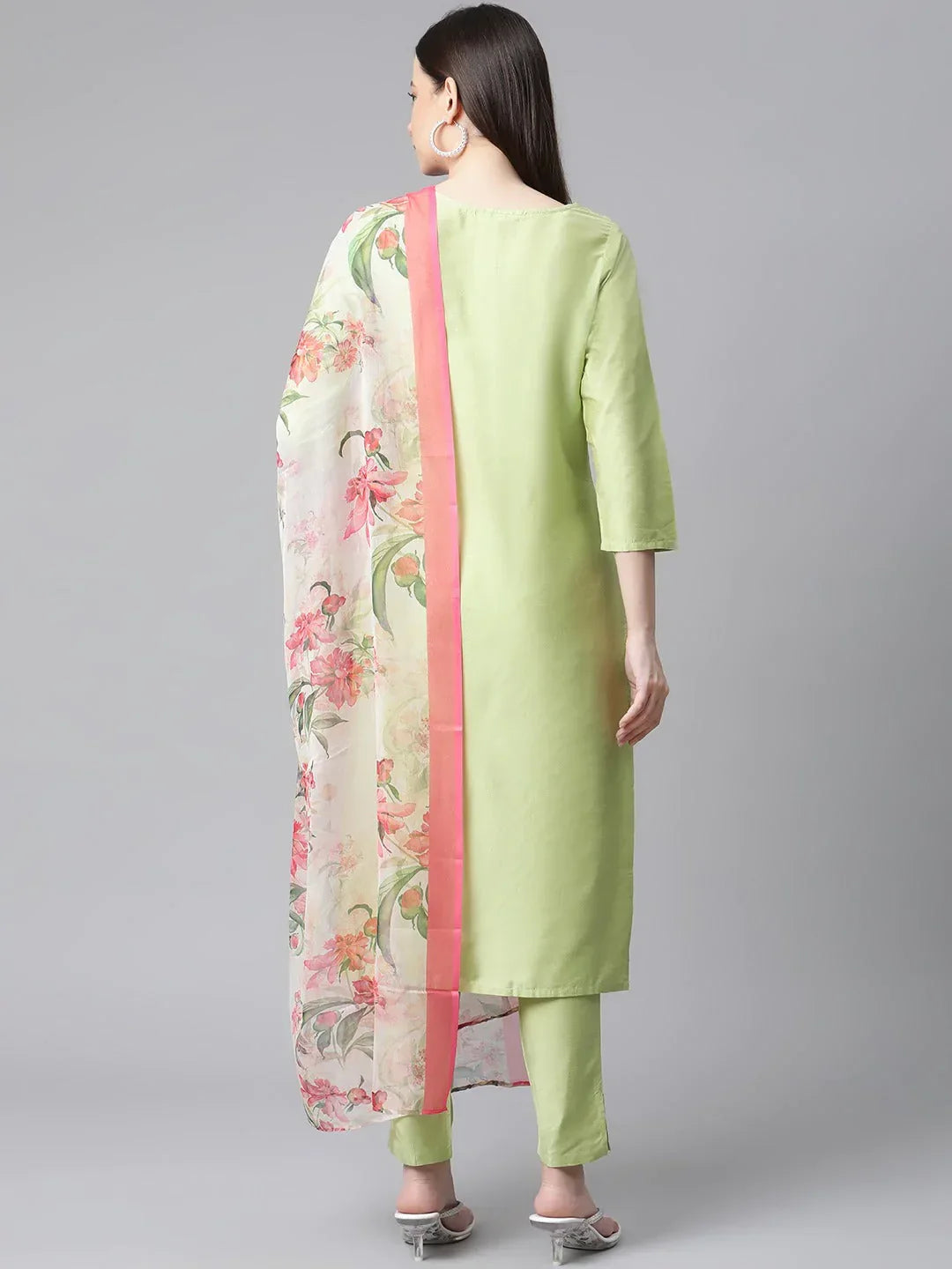 Jompers Women's Green Embroidered Regular Kurta with Trousers & With Dupatta | Grocsy