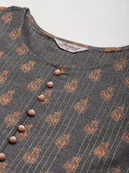 Jompers Women's Printed Kurta with Trousers & With Dupatta - Grey | Grocsy