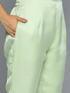 Jompers Women's Floral Embroidered Mirror Work Silk Georgette Kurta With Trousers & Dupatta - Lime | Grocsy