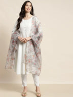 Jompers Women's Sequinned Kurta with Trousers & With Dupatta - White | Grocsy