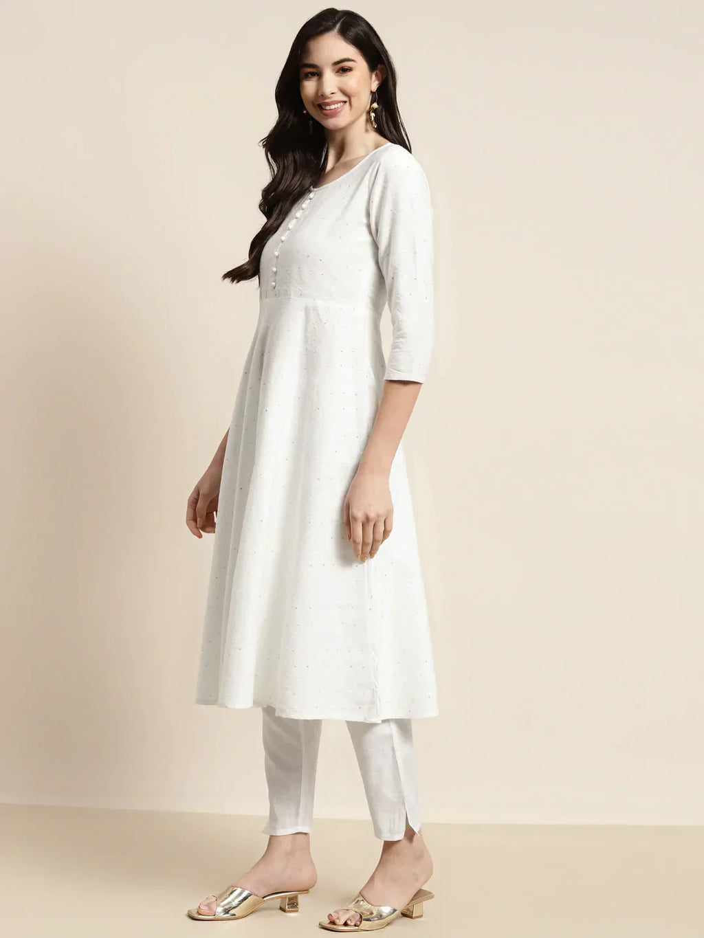Jompers Women's Sequinned Kurta with Trousers & With Dupatta - White | Grocsy
