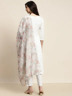 Jompers Women's Sequinned Kurta with Trousers & With Dupatta - White | Grocsy
