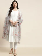 Jompers Women's Sequinned Kurta with Trousers & With Dupatta - White | Grocsy