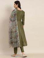 Jompers Women's Gotta Patti Kurta with Trousers & With Dupatta - Green | Grocsy