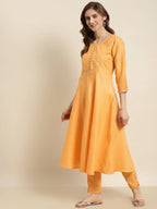 Jompers Women's Gotta Patti Kurta with Trousers & With Dupatta - Orange | Grocsy