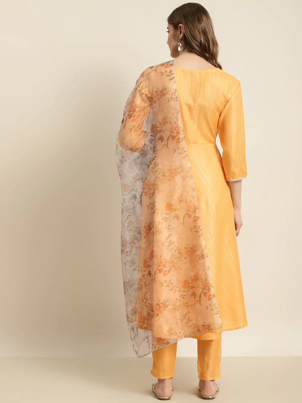 Jompers Women's Gotta Patti Kurta with Trousers & With Dupatta - Orange | Grocsy