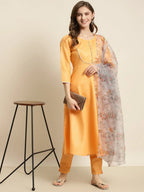 Jompers Women's Gotta Patti Kurta with Trousers & With Dupatta - Orange | Grocsy