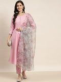 Jompers Women's Gotta Patti Kurta with Trousers & With Dupatta - Pink | Grocsy