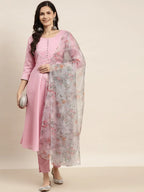 Jompers Women's Gotta Patti Kurta with Trousers & With Dupatta - Pink | Grocsy