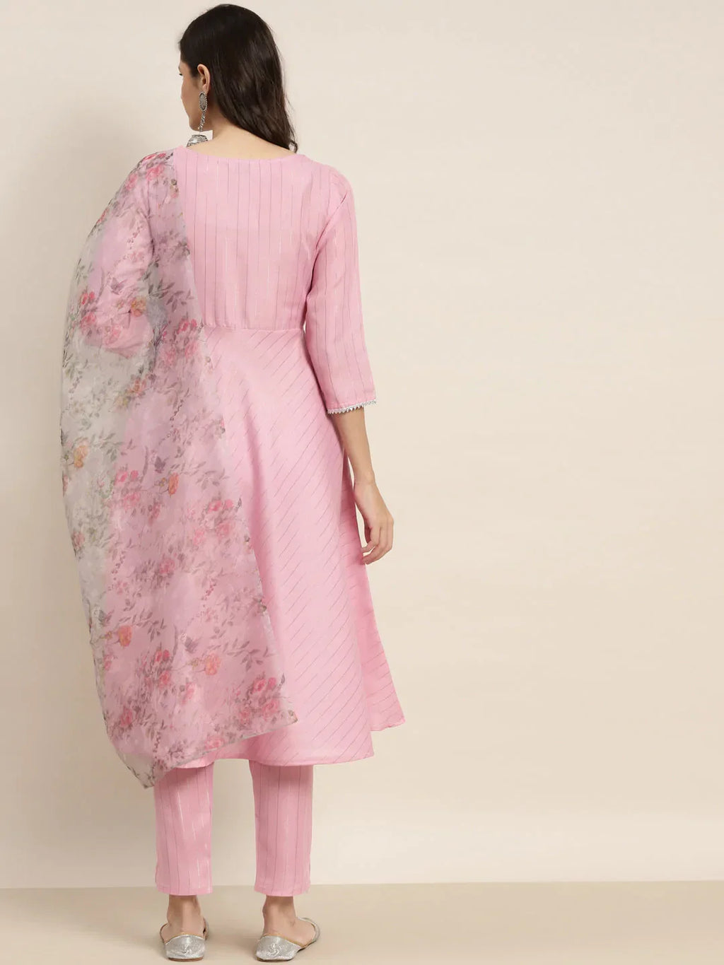 Jompers Women's Gotta Patti Kurta with Trousers & With Dupatta - Pink | Grocsy