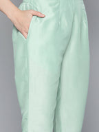 Jompers Women's Green Floral Embroidered Mirror Work Kurta with Trousers & With Dupatta | Grocsy