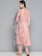 Jompers Women's Peach Floral Embroidered Mirror Work Kurta with Trousers & With Dupatta | Grocsy