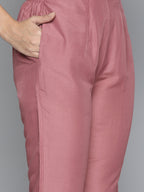 Jompers Women's Pink Floral Embroidered Mirror Work Kurta with Trousers & With Dupatta | Grocsy