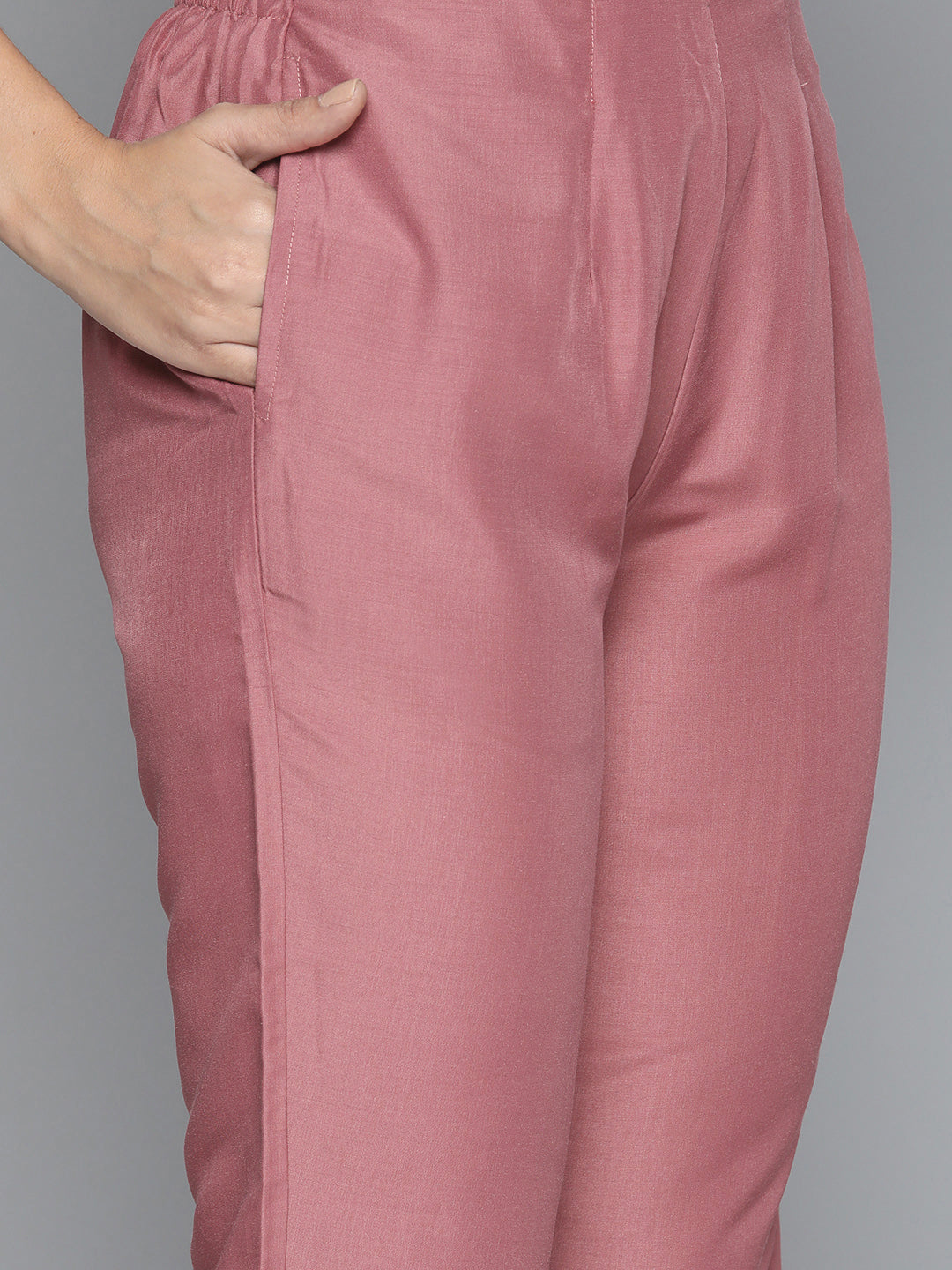Jompers Women's Pink Floral Embroidered Mirror Work Kurta with Trousers & With Dupatta | Grocsy