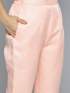 Jompers Women's Embroidered Mirror Work Kurta With Trousers & Dupatta - Peach | Grocsy