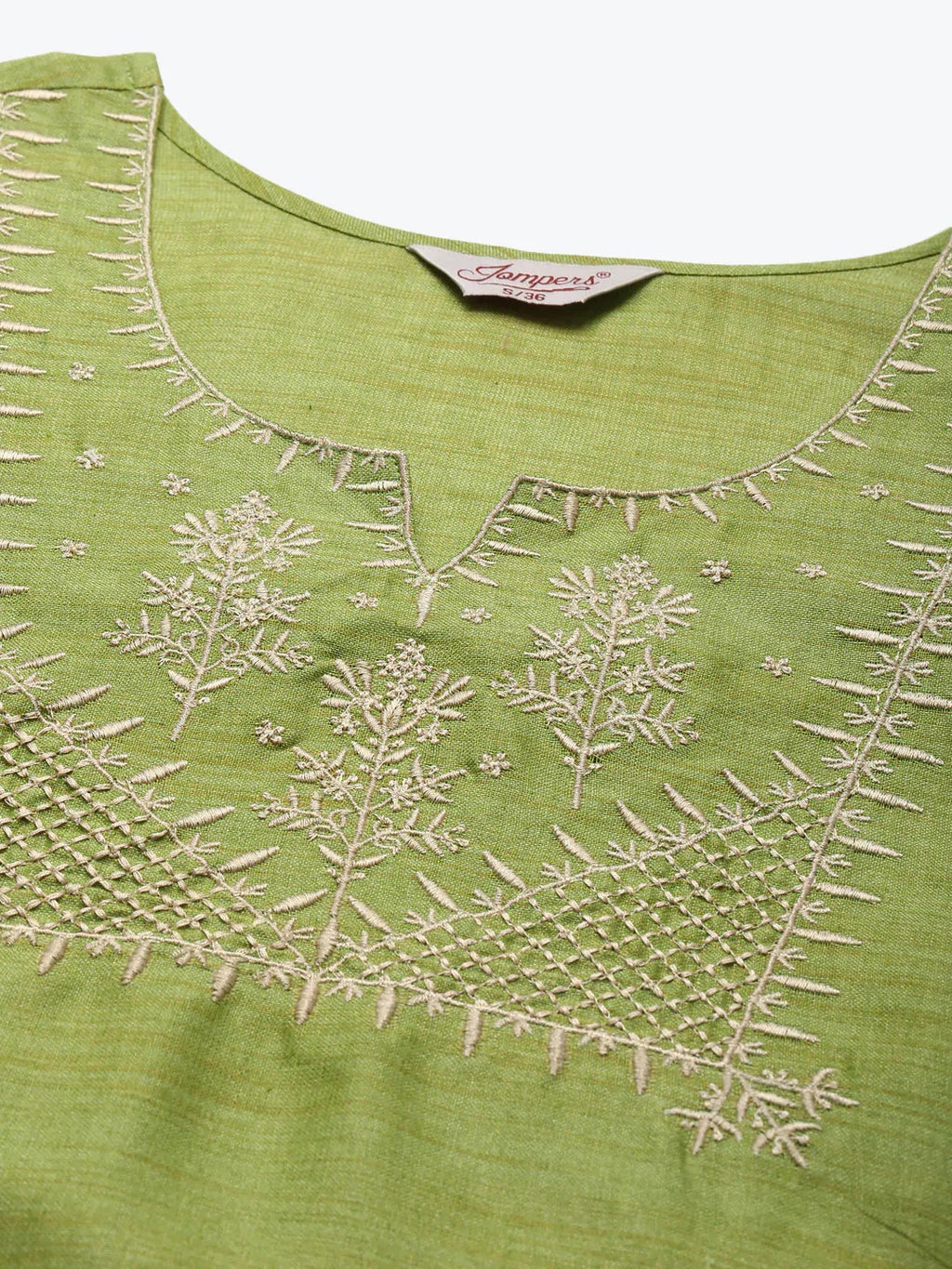 Jompers Women's Yoke Design Cotton Silk Kurta with Trousers & Dupatta - Green | Grocsy