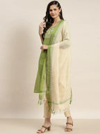 Jompers Women's Yoke Design Cotton Silk Kurta with Trousers & Dupatta - Green | Grocsy