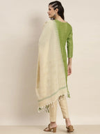 Jompers Women's Yoke Design Cotton Silk Kurta with Trousers & Dupatta - Green | Grocsy