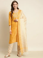 Jompers Women's Yoke Design Cotton Silk Kurta with Trousers & Dupatta - Yellow | Grocsy