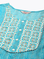 Jompers Women's Printed Gotta Patti Kurta with Trousers & Dupatta - Blue | Grocsy