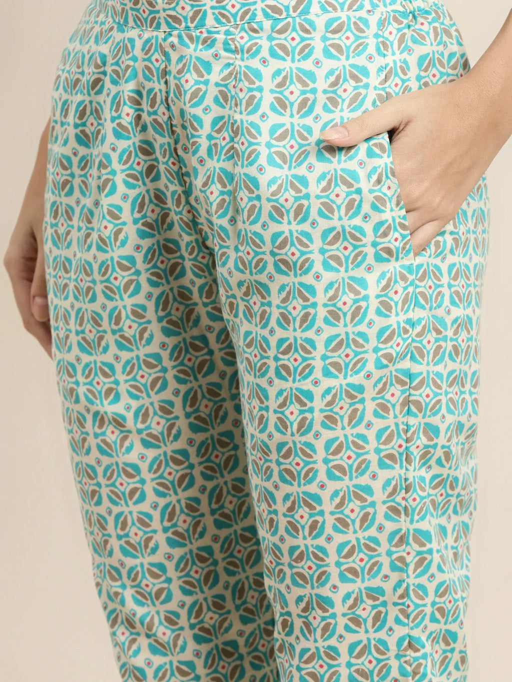 Jompers Women's Printed Gotta Patti Kurta with Trousers & Dupatta - Blue | Grocsy