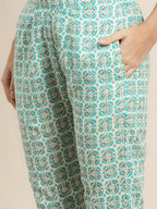 Jompers Women's Printed Gotta Patti Kurta with Trousers & Dupatta - Blue | Grocsy
