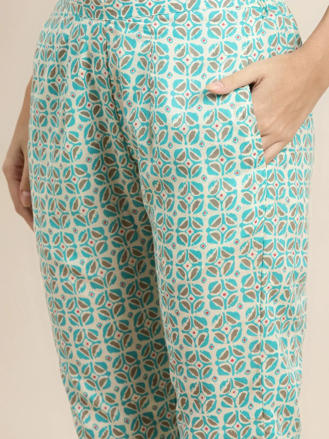 Jompers Women's Printed Gotta Patti Kurta with Trousers & Dupatta - Blue | Grocsy