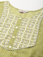 Jompers Women's Printed Gotta Patti Kurta with Trousers & Dupatta - Green | Grocsy