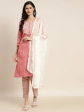 Jompers Women's Printed Gotta Patti Kurta with Trousers & Dupatta - Red | Grocsy