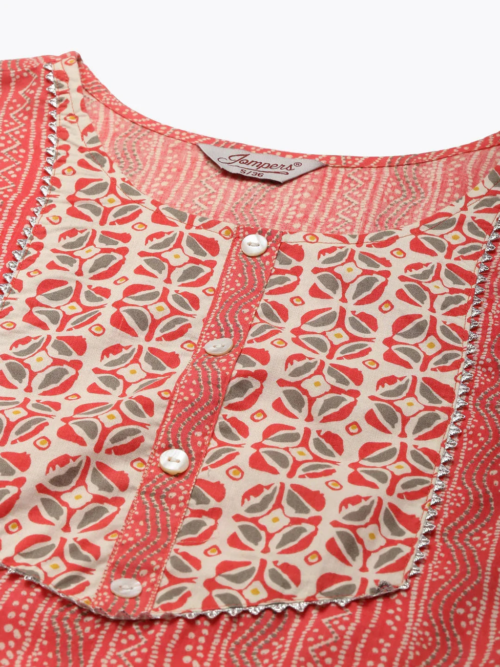 Jompers Women's Printed Gotta Patti Kurta with Trousers & Dupatta - Red | Grocsy