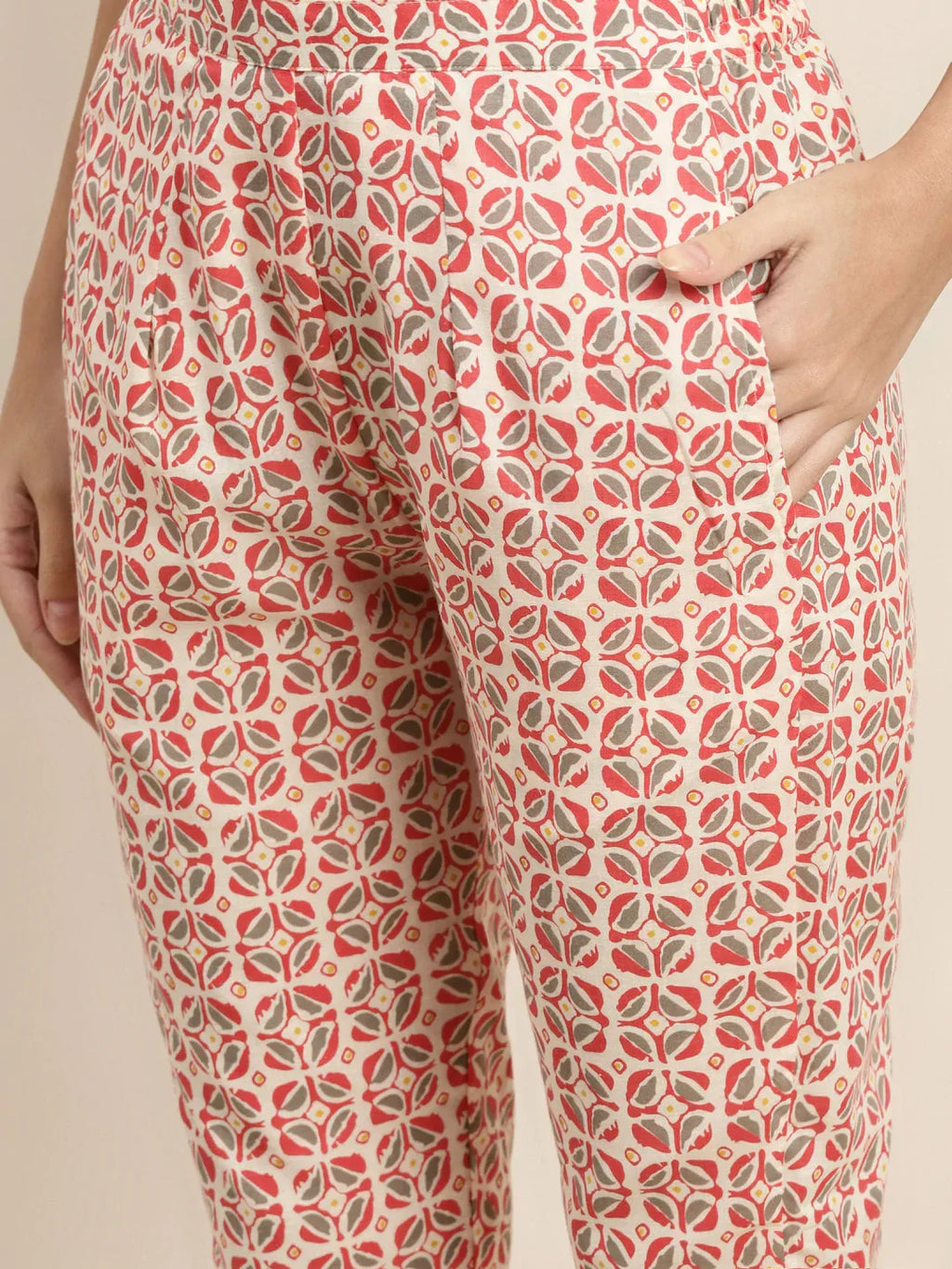 Jompers Women's Printed Gotta Patti Kurta with Trousers & Dupatta - Red | Grocsy