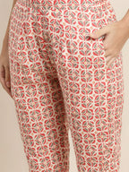 Jompers Women's Printed Gotta Patti Kurta with Trousers & Dupatta - Red | Grocsy