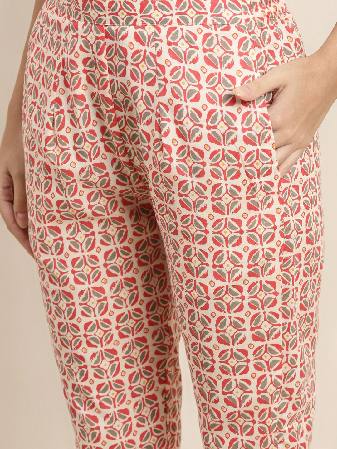 Jompers Women's Printed Gotta Patti Kurta with Trousers & Dupatta - Red | Grocsy