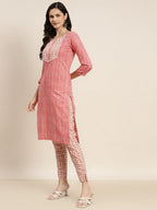 Jompers Women's Printed Gotta Patti Kurta with Trousers & Dupatta - Red | Grocsy