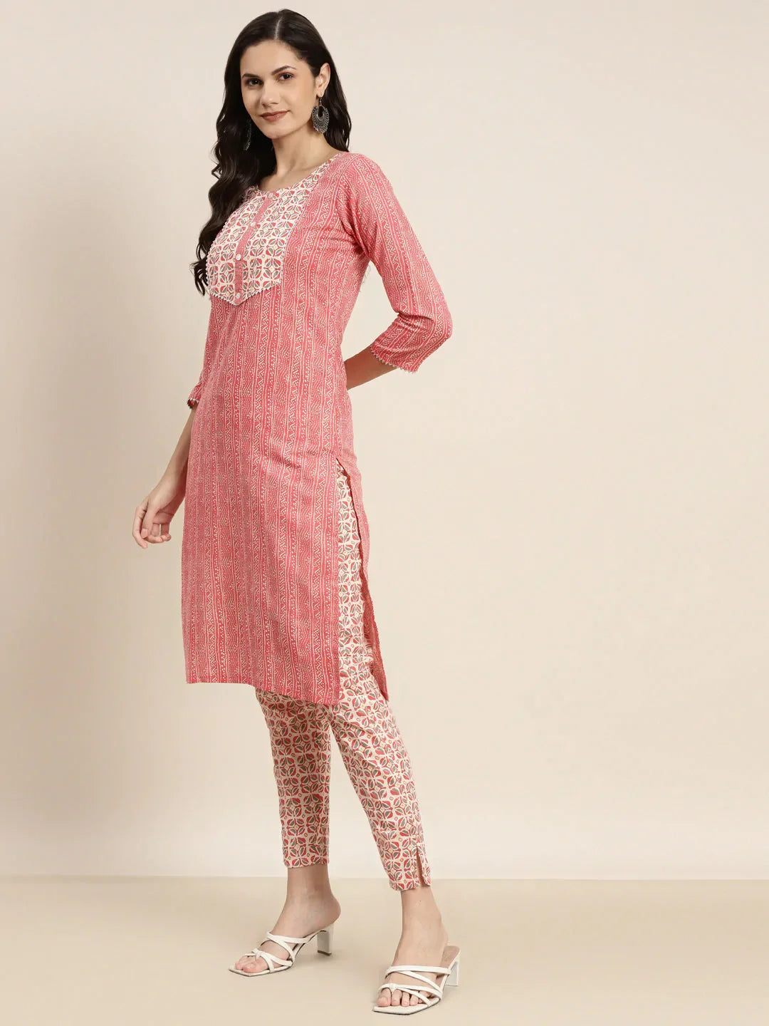 Jompers Women's Printed Gotta Patti Kurta with Trousers & Dupatta - Red | Grocsy