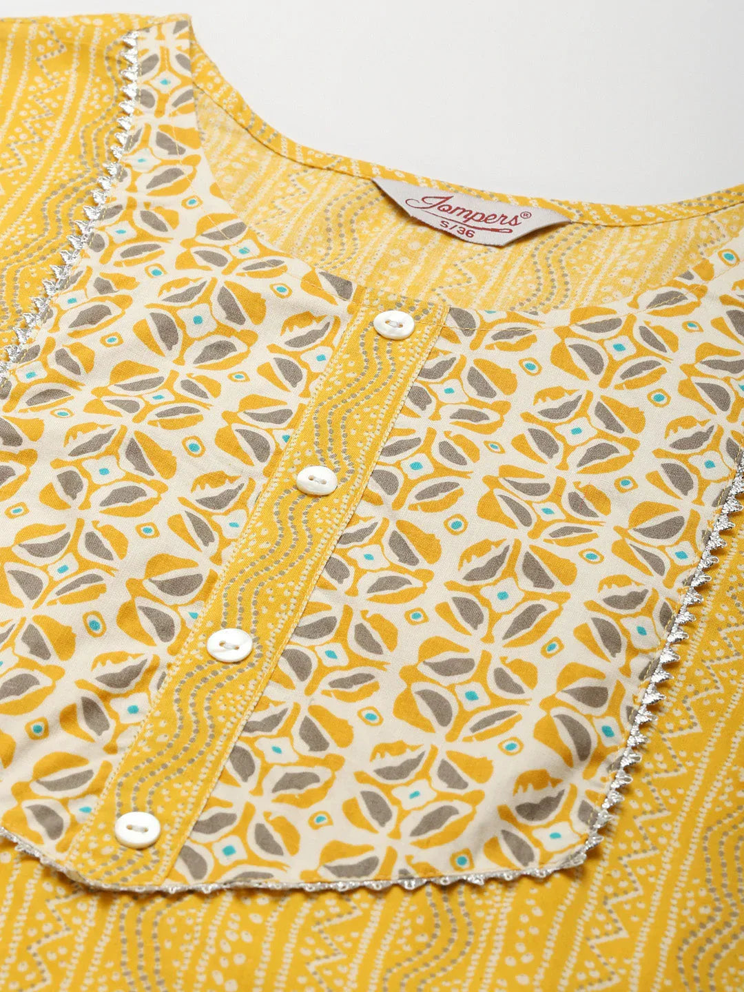 Jompers Women's Printed Gotta Patti Kurta with Trousers & Dupatta - Yellow | Grocsy