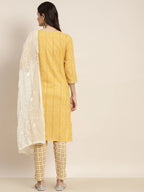Jompers Women's Printed Gotta Patti Kurta with Trousers & Dupatta - Yellow | Grocsy